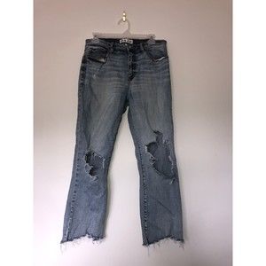 DAZE Cropped Jeans Women's Size 30 Blue Mid Rise Distressed Fringed Cotton